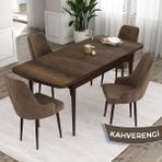 Canisa Concept Eta Serisi, 80X132 Mdf Açılabilir Yemek Odası Masa Takımı, Barok Ahşap Desen Masa 4 Sandalye - Ceviz