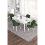 Canisa Concept Eva Serisi 80 x 132 cm Açılabilir Mdf Mutfak Masa Takımı Beyaz Masa ve 4 Sandalye - Haki Yeşili