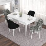 Canisa Concept Eva Serisi 80 x 132 cm Açılabilir Mdf Mutfak Masa Takımı Beyaz Masa ve 4 Sandalye - Siyah - Beyaz