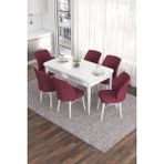 Canisa Concept Eva Serisi 80 x 132 cm Açılabilir Mdf Mutfak Masa Takımı Beyaz Masa ve 6 Sandalye - Bordo