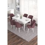 Canisa Concept Eva Serisi 80 x 132 cm Açılabilir Mdf Mutfak Masa Takımı Beyaz Masa ve 6 Sandalye - Gül Kurusu