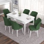 Canisa Concept Eva Serisi 80 x 132 cm Açılabilir Mdf Mutfak Masa Takımı Beyaz Masa ve 6 Sandalye - Haki Yeşili