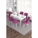 Canisa Concept Eva Serisi 80 x 132 cm Açılabilir Mdf Mutfak Masa Takımı Beyaz Masa ve 6 Sandalye - Mor