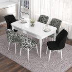 Canisa Concept Eva Serisi 80 x 132 cm Açılabilir Mdf Mutfak Masa Takımı Beyaz Masa ve 6 Sandalye - Siyah - Beyaz