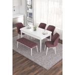 Canisa Concept Eva Serisi 80 x 132 cm Benchli Açılabilir Mdf Mutfak Masa Takımı Beyaz Masa ve 4 Sandalye - Gülkurusu