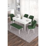 Canisa Concept Eva Serisi 80 x 132 cm Benchli Açılabilir Mdf Mutfak Masa Takımı Beyaz Masa ve 4 Sandalye - Haki Yeşili