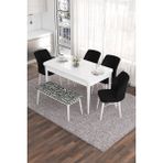 Canisa Concept Eva Serisi 80 x 132 cm Benchli Açılabilir Mdf Mutfak Masa Takımı Beyaz Masa ve 4 Sandalye - Mat Siyah