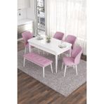 Canisa Concept Eva Serisi 80 x 132 cm Benchli Açılabilir Mdf Mutfak Masa Takımı Beyaz Masa ve 4 Sandalye - Pembe