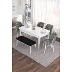 Canisa Concept Eva Serisi 80 x 132 cm Benchli Açılabilir Mdf Mutfak Masa Takımı Beyaz Masa ve 4 Sandalye - Siyah - Beyaz