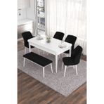 Canisa Concept Eva Serisi 80 x 132 cm Benchli Açılabilir Mdf Mutfak Masa Takımı Beyaz Masa ve 4 Sandalye - Siyah