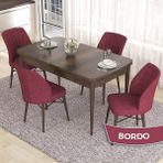 Canisa Concept Eva Serisi 80X132 Açılabilir Mdf Barok Ahşap Desen Mutfak Masa Takımı ve 4 Sandalye - Bordo