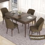 Canisa Concept Eva Serisi 80X132 Açılabilir Mdf Barok Ahşap Desen Mutfak Masa Takımı ve 4 Sandalye - Kahverengi