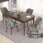 Canisa Concept Eva Serisi 80X132 Açılabilir Mdf Barok Ahşap Desen Mutfak Masa Takımı ve 4 Sandalye - Siyah - Beyaz