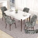 Canisa Concept Eva Serisi 80X132 Açılabilir Mdf Beyaz Masa Ceviz Ayak Mutfak Masa Takımı ve 4 Sandalye - Siyah - Beyaz