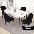 Canisa Concept Eva Serisi 80X132 Açılabilir Mdf Beyaz Masa Ceviz Ayak Mutfak Masa Takımı ve 4 Sandalye - Siyah