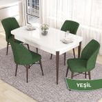 Canisa Concept Eva Serisi 80X132 Açılabilir Mdf Beyaz Masa Ceviz Ayak Mutfak Masa Takımı ve 4 Sandalye - Yeşil