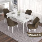 Canisa Concept Eva Serisi 80X132 Açılabilir Mdf Beyaz Mermer Desen Masa Mutfak Masa Takımı ve 4 Sandalye - Kahverengi