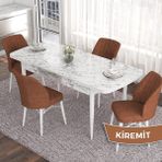 Canisa Concept Eva Serisi 80X132 Açılabilir Mdf Beyaz Mermer Desen Masa Mutfak Masa Takımı ve 4 Sandalye - Kiremit
