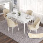 Canisa Concept Eva Serisi 80X132 Açılabilir Mdf Beyaz Mermer Desen Masa Mutfak Masa Takımı ve 4 Sandalye - Krem