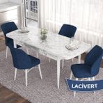 Canisa Concept Eva Serisi 80X132 Açılabilir Mdf Beyaz Mermer Desen Masa Mutfak Masa Takımı ve 4 Sandalye - Lacivert