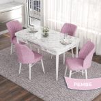 Canisa Concept Eva Serisi 80X132 Açılabilir Mdf Beyaz Mermer Desen Masa Mutfak Masa Takımı ve 4 Sandalye - Pembe