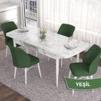 Canisa Concept Eva Serisi 80X132 Açılabilir Mdf Beyaz Mermer Desen Masa Mutfak Masa Takımı ve 4 Sandalye - Yeşil