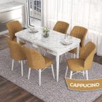 Canisa Concept Eva Serisi 80X132 Açılabilir Mdf Beyaz Mermer Desen Mutfak Masa Takımı ve 6 Sandalye - Cappucino