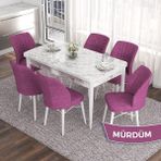 Canisa Concept Eva Serisi 80X132 Açılabilir Mdf Beyaz Mermer Desen Mutfak Masa Takımı ve 6 Sandalye - Mor