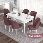 Canisa Concept Eva Serisi 80X132 Açılabilir Mdf Beyaz Mutfak Masa Takımı ve 6 Sandalye - Gülkurusu