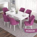 Canisa Concept Eva Serisi 80X132 Açılabilir Mdf Beyaz Mutfak Masa Takımı ve 6 Sandalye - Mor