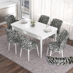 Canisa Concept Eva Serisi 80X132 Açılabilir Mdf Beyaz Mutfak Masa Takımı ve 6 Sandalye - Siyah - Beyaz