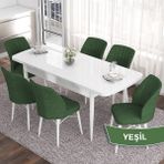 Canisa Concept Eva Serisi 80X132 Açılabilir Mdf Beyaz Mutfak Masa Takımı ve 6 Sandalye - Yeşil