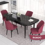 Canisa Concept Eva Serisi 80X132 Açılabilir Mdf Siyah Mermer Desen Masa Mutfak Masa Takımı ve 4 Sandalye - Bordo