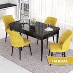 Canisa Concept Eva Serisi 80X132 Açılabilir Mdf Siyah Mermer Desen Masa Mutfak Masa Takımı ve 4 Sandalye - Hardal