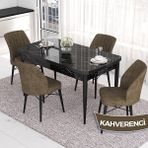 Canisa Concept Eva Serisi 80X132 Açılabilir Mdf Siyah Mermer Desen Masa Mutfak Masa Takımı ve 4 Sandalye - Kahverengi