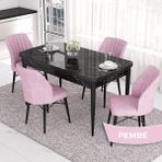 Canisa Concept Eva Serisi 80X132 Açılabilir Mdf Siyah Mermer Desen Masa Mutfak Masa Takımı ve 4 Sandalye - Pembe