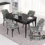 Canisa Concept Eva Serisi 80X132 Açılabilir Mdf Siyah Mermer Desen Masa Mutfak Masa Takımı ve 4 Sandalye - Siyah - Beyaz