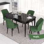 Canisa Concept Eva Serisi 80X132 Açılabilir Mdf Siyah Mermer Desen Masa Mutfak Masa Takımı ve 4 Sandalye - Yeşil