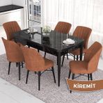 Canisa Concept Eva Serisi 80X132 Açılabilir Mdf Siyah Mermer Desen Masa Mutfak Masa ve 6 Sandalye - Kiremit