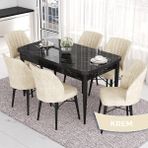 Canisa Concept Eva Serisi 80X132 Açılabilir Mdf Siyah Mermer Desen Masa Mutfak Masa ve 6 Sandalye - Krem