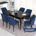 Canisa Concept Eva Serisi 80X132 Açılabilir Mdf Siyah Mermer Desen Masa Mutfak Masa ve 6 Sandalye - Lacivert