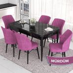 Canisa Concept Eva Serisi 80X132 Açılabilir Mdf Siyah Mermer Desen Masa Mutfak Masa ve 6 Sandalye - Mor