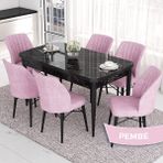 Canisa Concept Eva Serisi 80X132 Açılabilir Mdf Siyah Mermer Desen Masa Mutfak Masa ve 6 Sandalye - Pembe