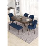 Canisa Concept Eva Serisi 80x132 cm Benchli Açılabilir Mdf Barok Ahşap Desen Lacivert Mutfak Masa Takımı