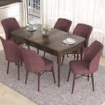Canisa Concept Eva Serisi Masa Takımı Açılabilir Mdf 80 x 132 cm Barok Ahşap Desen Masa ve 6 Sandalye - Gül Kurusu