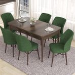 Canisa Concept Eva Serisi Masa Takımı Açılabilir Mdf 80 x 132 cm Barok Ahşap Desen Masa ve 6 Sandalye - Haki Yeşili