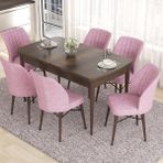 Canisa Concept Eva Serisi Masa Takımı Açılabilir Mdf 80 x 132 cm Barok Ahşap Desen Masa ve 6 Sandalye - Pembe