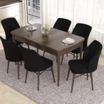 Canisa Concept Eva Serisi Masa Takımı Açılabilir Mdf 80 x 132 cm Barok Ahşap Desen Masa ve 6 Sandalye - Siyah