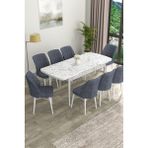 Canisa Concept Eva Serisi Mdf Beyaz Mermer Desenli Açılabilir Mutfak Masa Takımı/beyaz Mermer Desenli Masa + 8 Adet Sandalye - 80 x 132 cm - Antrasit