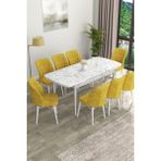 Canisa Concept Eva Serisi Mdf Beyaz Mermer Desenli Açılabilir Mutfak Masa Takımı/beyaz Mermer Desenli Masa + 8 Adet Sandalye - 80 x 132 cm - Hardal
